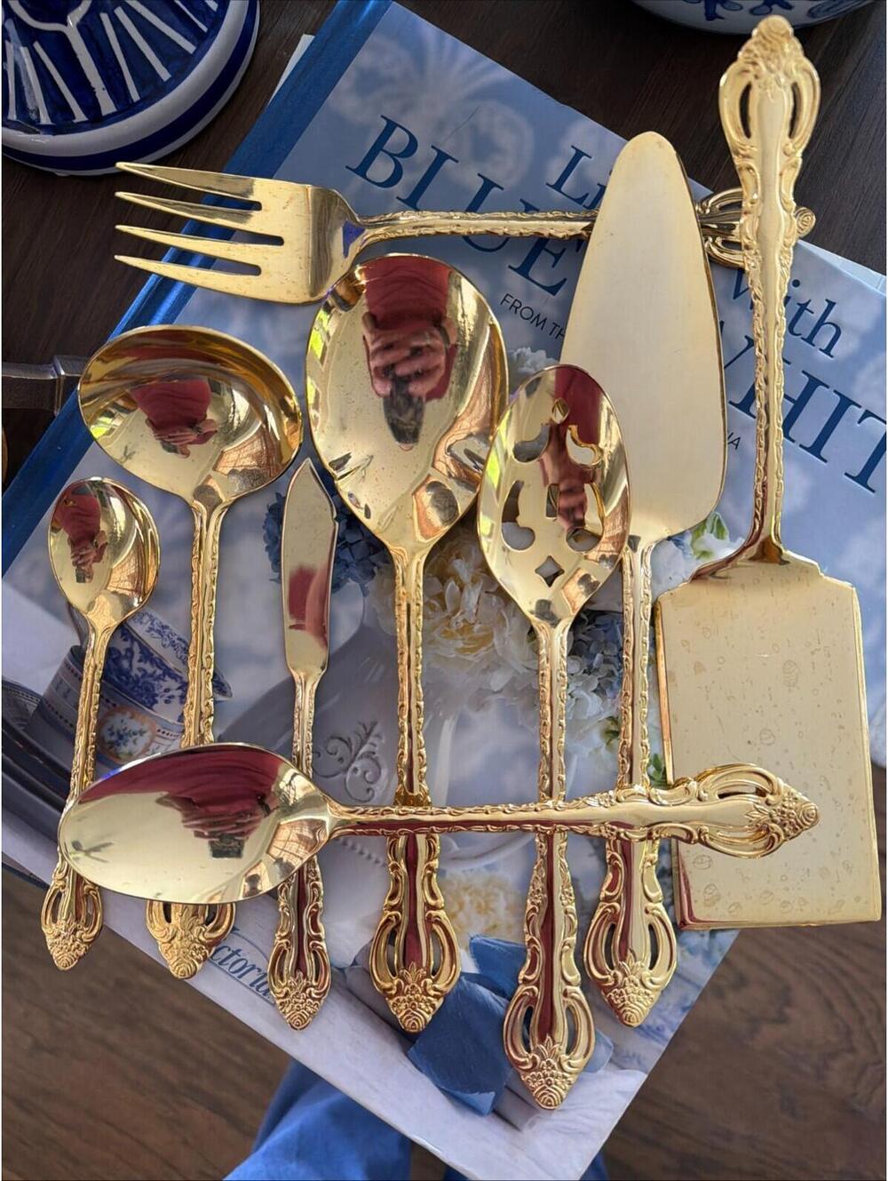 Wallace Silver “Countess” Gold Hostess Serving Set – 9 Pieces
